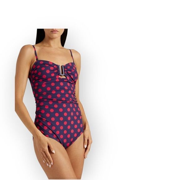 Zimmerman Ruched polka dot bandeau swimsuit Red & Navy blue NWT Size 2 - Picture 1 of 12